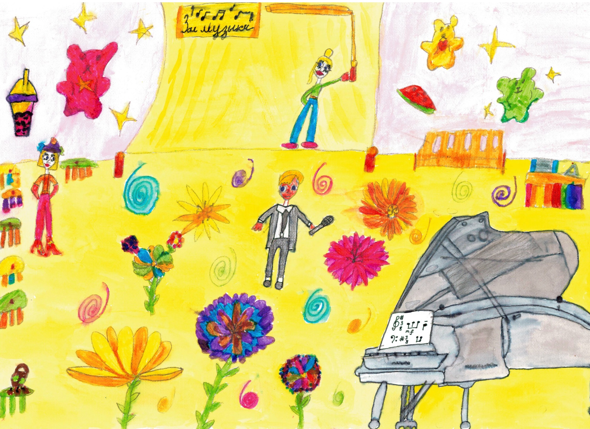 Плахутин Михаил (5 лет), учащийся ГБОУ «Школа № 2114» г. Москвы с рисунком, выполненном в смешанной технике