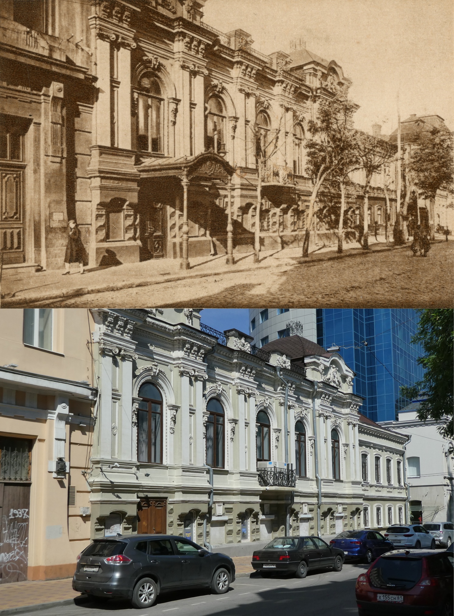 Особняк Ф.Н. Солодова в 1930-е гг. и в 2025 г. Особняк Ф.Н. Солодова в 1930-е гг. и в 2025 г.