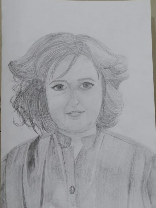 Саруханян Алина (15 лет), ученица 10 класса МБОУ Кулешовская СОШ №17 с рисунком «Мой любимый учитель физики», выполненная простым карандашом