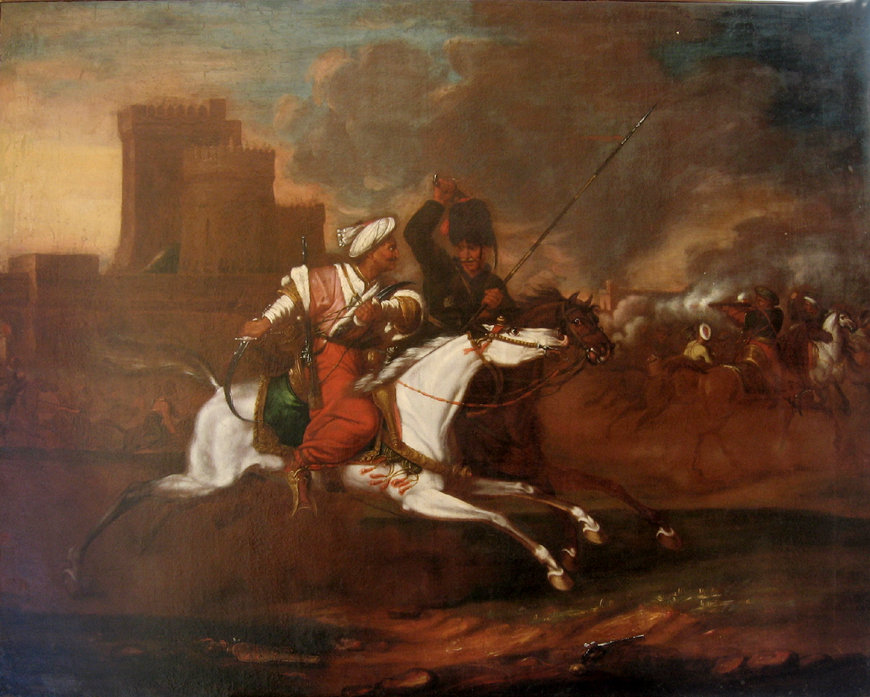 неизвестный художник, по карт. Э.Ж.О.Верне (1783-1863) Картина. Кавалерийская схватка. Эпизод из русско-турецкой войны 1806-1812 гг. Россия 2-я половина XIX в. холст, масло живопись Экспонат выставки «Страницы истории русской кавалерии»