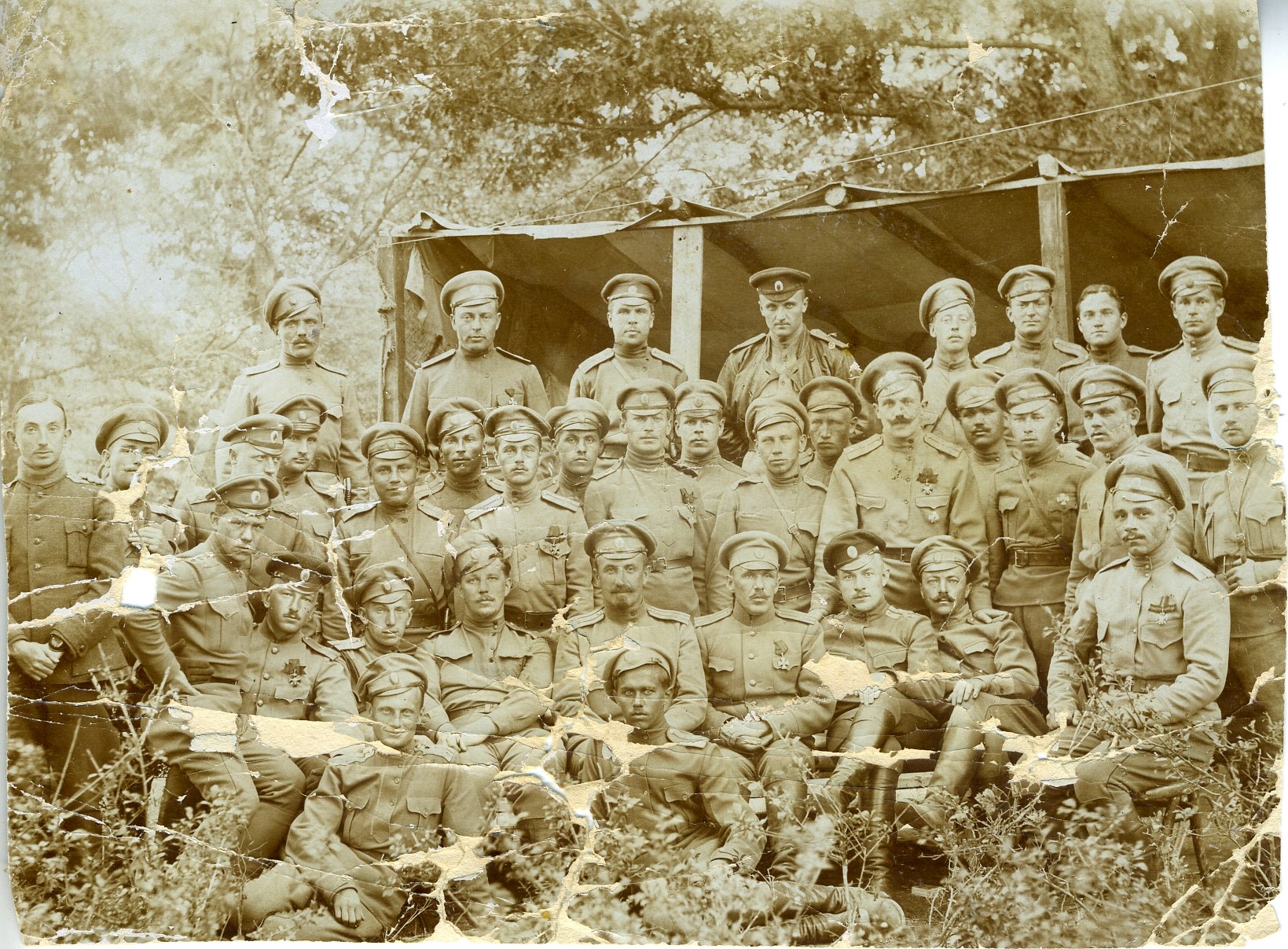 Фотография «Нижние чины и офицеры 2-го батальона 136-го пехотного Таганрогского полка». 1915 год. Австрийский фронт.